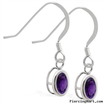 Sterling Silver Earrings with Bezel Set Amethyst Oval