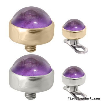 14K Gold internally threaded dermal top ball with 4mm Amethyst Cabochon