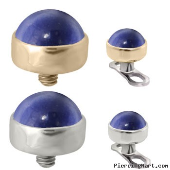 14K Gold Internally Threaded Dermal Top Ball with 4mm Lab Created Sapphire Cabochon