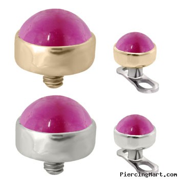 14K Gold internally threaded dermal top ball with 4mm Ruby Cabochon