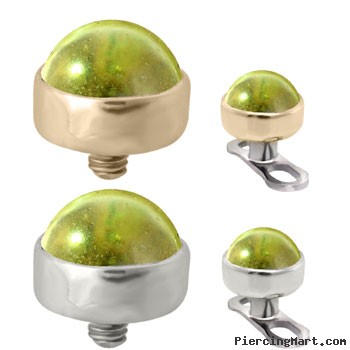 14K Gold internally threaded dermal top ball with 4mm Peridot Cabochon