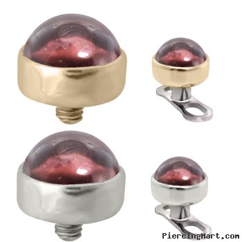 14K Gold internally threaded dermal top ball with 4mm Garnet Cabochon