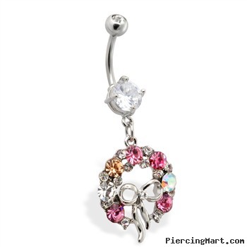 Dangling Wreath of Multi CZ with Ribbon Belly Ring