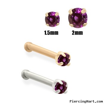 14K Gold Purple Diamond Nose Bone