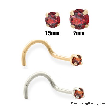 14K Gold Garnet Red Diamond Nose Screw