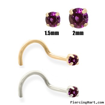 14K Gold Purple Diamond Nose Screw