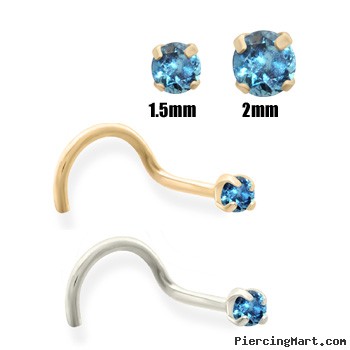 14K Gold Teal Blue Diamond Nose Screw