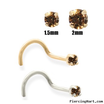 14K Gold Cognac Diamond Nose Screw