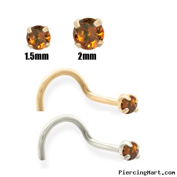 14K Gold Burnt Orange Diamond Nose Screw