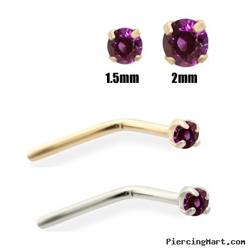 14K Gold Purple Diamond Nose Pin