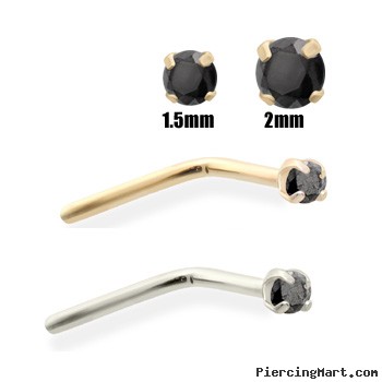 14K Gold Black Diamond Nose Pin