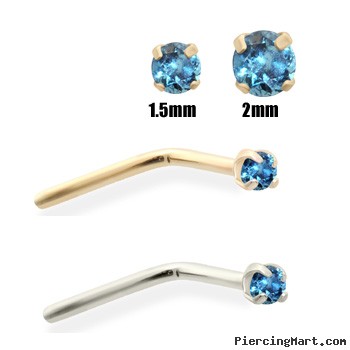 14K Gold Teal Blue Diamond Nose Pin