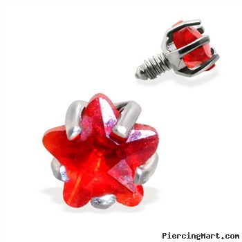 Internally Threaded Star Dermal Top, 14GA, 3mm, Red