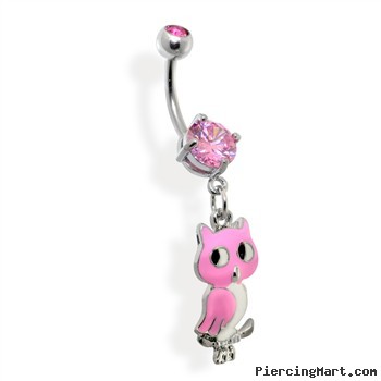 Pink Owl Belly Ring