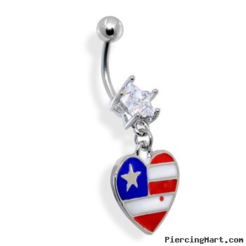 Dangling Epoxy Heart Shaped American Flag Belly Ring