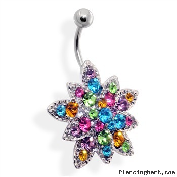 Multicolored Jeweled Flower Belly Ring