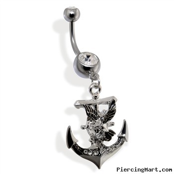 Navel Ring with Dangling Anchor And Eagle