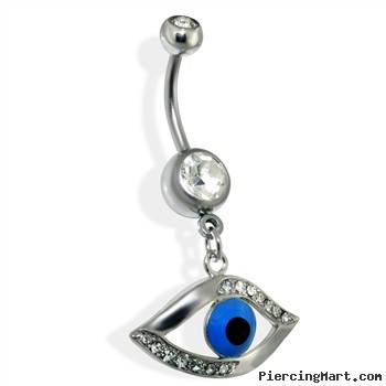 Mediterranean Blue Eye of Protection Belly Ring Steel with CZ