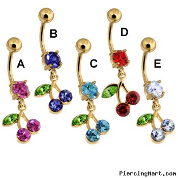 Gold Plate Belly Ring with CZ Cherries