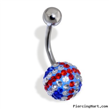 Steel Navel Ring with Paved United Kingdom Flag