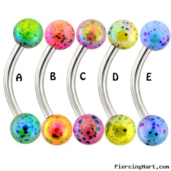 Surgical Steel Curved Barbell with Balls with Multicolored splatter