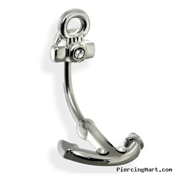 Steel Ship anchor curved eyebrow barbell with Gems