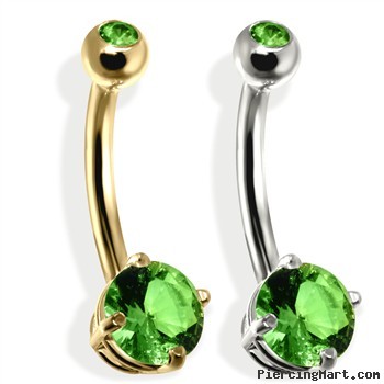 14K Gold Double Jeweled Belly Ring, Peridot