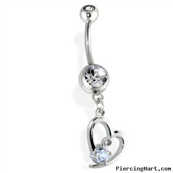 Jeweled Dangling Heart Belly Ring