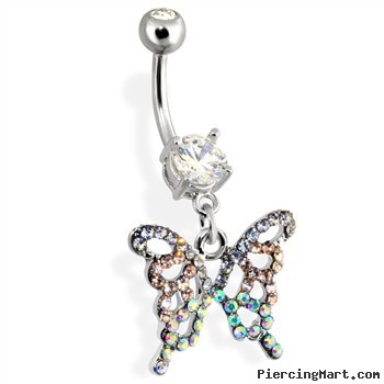 Navel Ring with Paved Butterfly