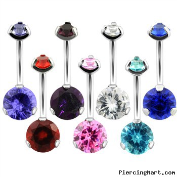 Belly Ring with Double Prong Gems