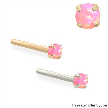 14K Gold Customizable Nose Stud with 2mm Round Pink Opal