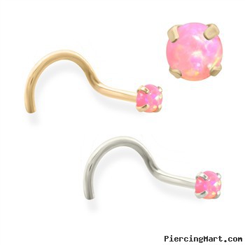 14K Gold Nose Screw with 2mm Round Pink Opal