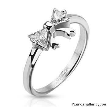 Stainless Steel Ring with CZ Bow