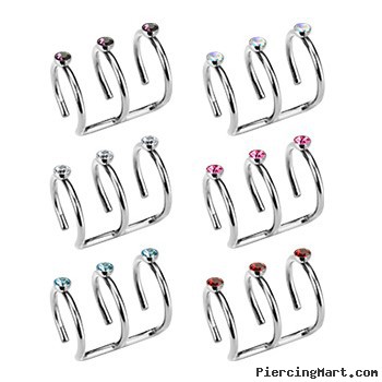 Surgical Steel Fake Cartilage 'Clip-On' Triple Closure Ring with Gems