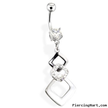 Navel Ring with Abstract Square Dangle