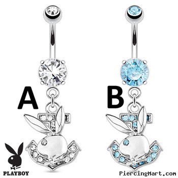 Playboy Bunny with Paved Gemmed Anchor Dangle Steel Navel Ring