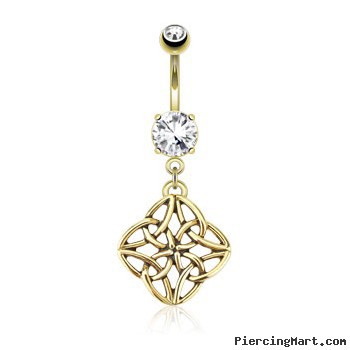 Celestial Knot Dangle Surgical Steel Over Gold Tone Navel Ring