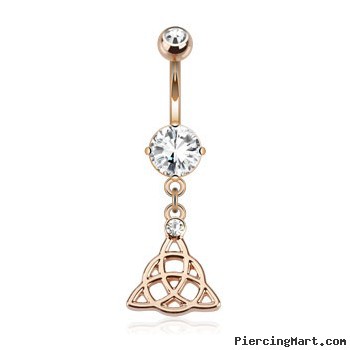 Celtic Knot Dangle Surgical Steel Over Rose Gold Tone Navel Ring