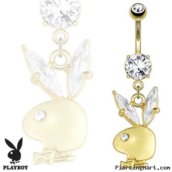 Playboy Bunny Gemmed Ear Dangle 14Kt Gold Tone Navel Ring