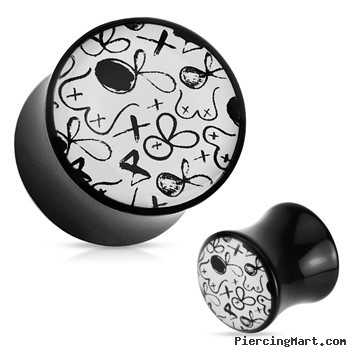 Pair Of Playboy Exclusive Graffiti Pattern Black Acrylic Saddle Plugs