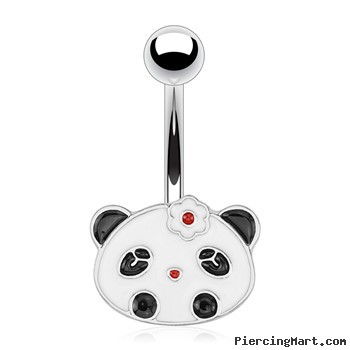 Panda Face with Flower Hair Pin Surgical Steel Navel Ring