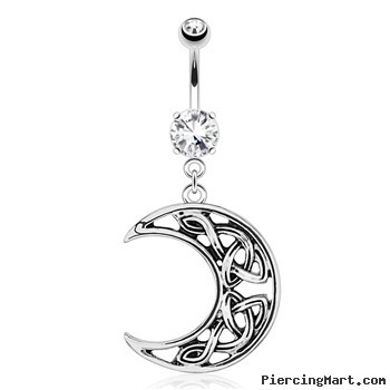Crescent Moon with Weaving Pattern Dangle Surgical Steel Navel Ring