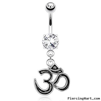 Om Casting Styled And Outlined Dangle Surgical Steel Navel Ring