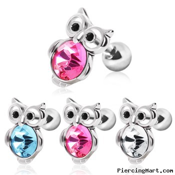 Surgical Steel Cute Owl with Gemmed Belly Cartilage Earring