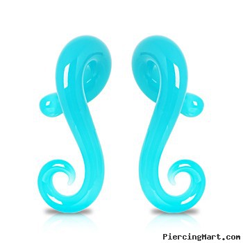 Pair Of Aqua Pyrex Glass Tapers with Spiral Tail
