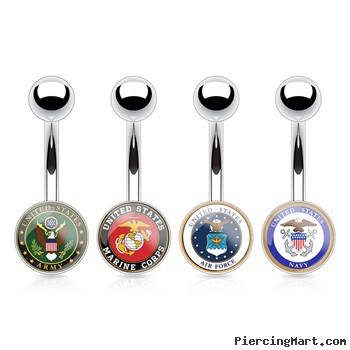 Military Logo Print Inlayed Surgical Steel Navel Ring