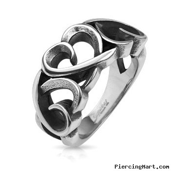 Three Hollow Hearts Stainless Steel Cast Ring