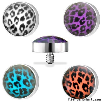 Surgical Steel Internally Threaded Leopard Print Inlayed Dome Dermal Top