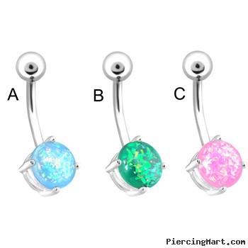 Beautiful Synthetic Opal Belly Ring, 14 Ga