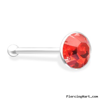 Silver Nose Bone with Red Gem
